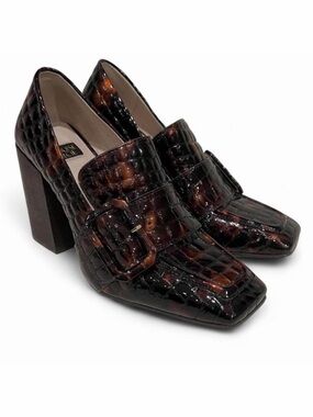 Louise et Cie Ovidio Tortoise Croc Embossed Loafer Heels 7